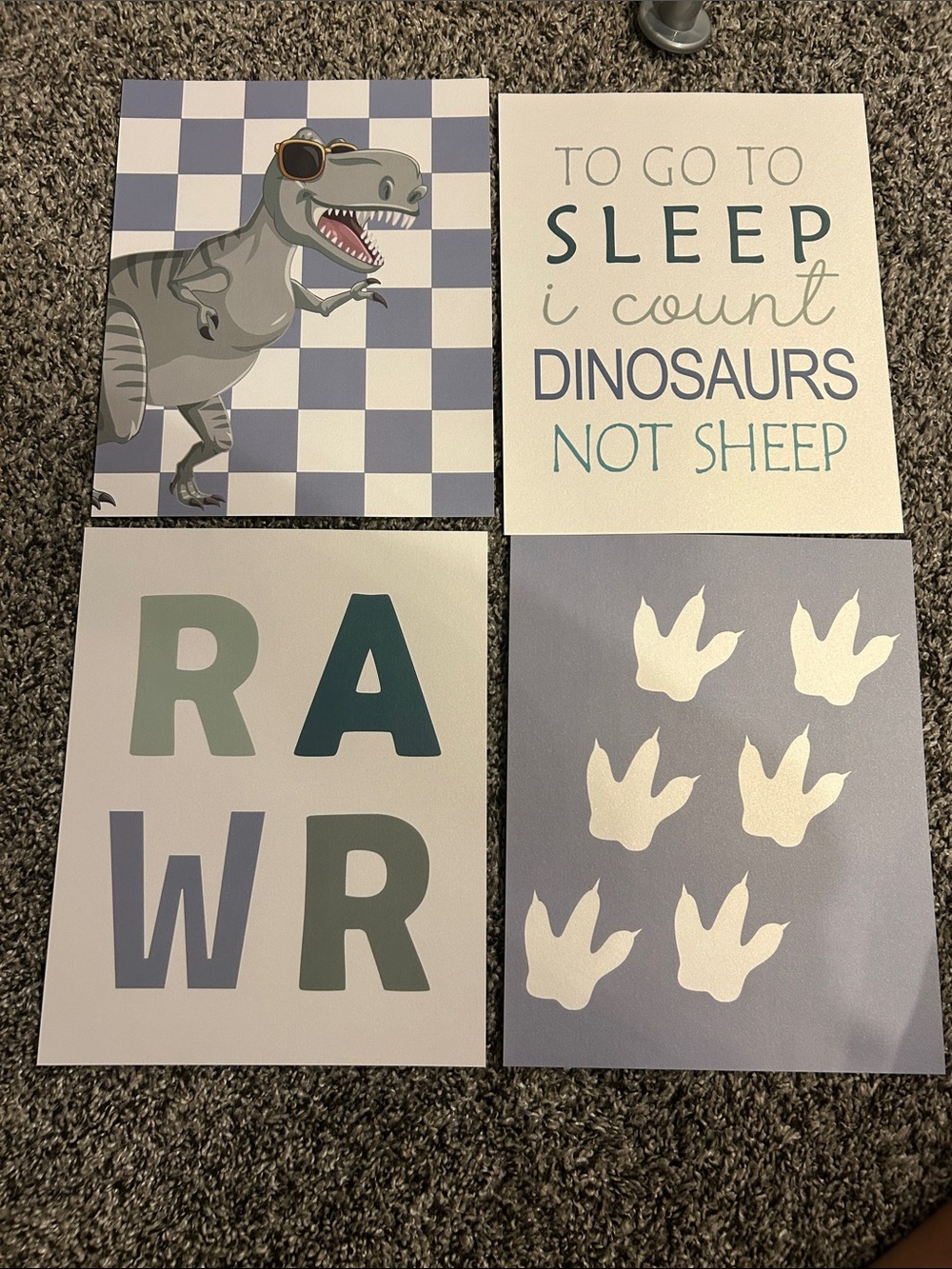 Dinosaur Nursery Wall Art Set - Blues & Greens